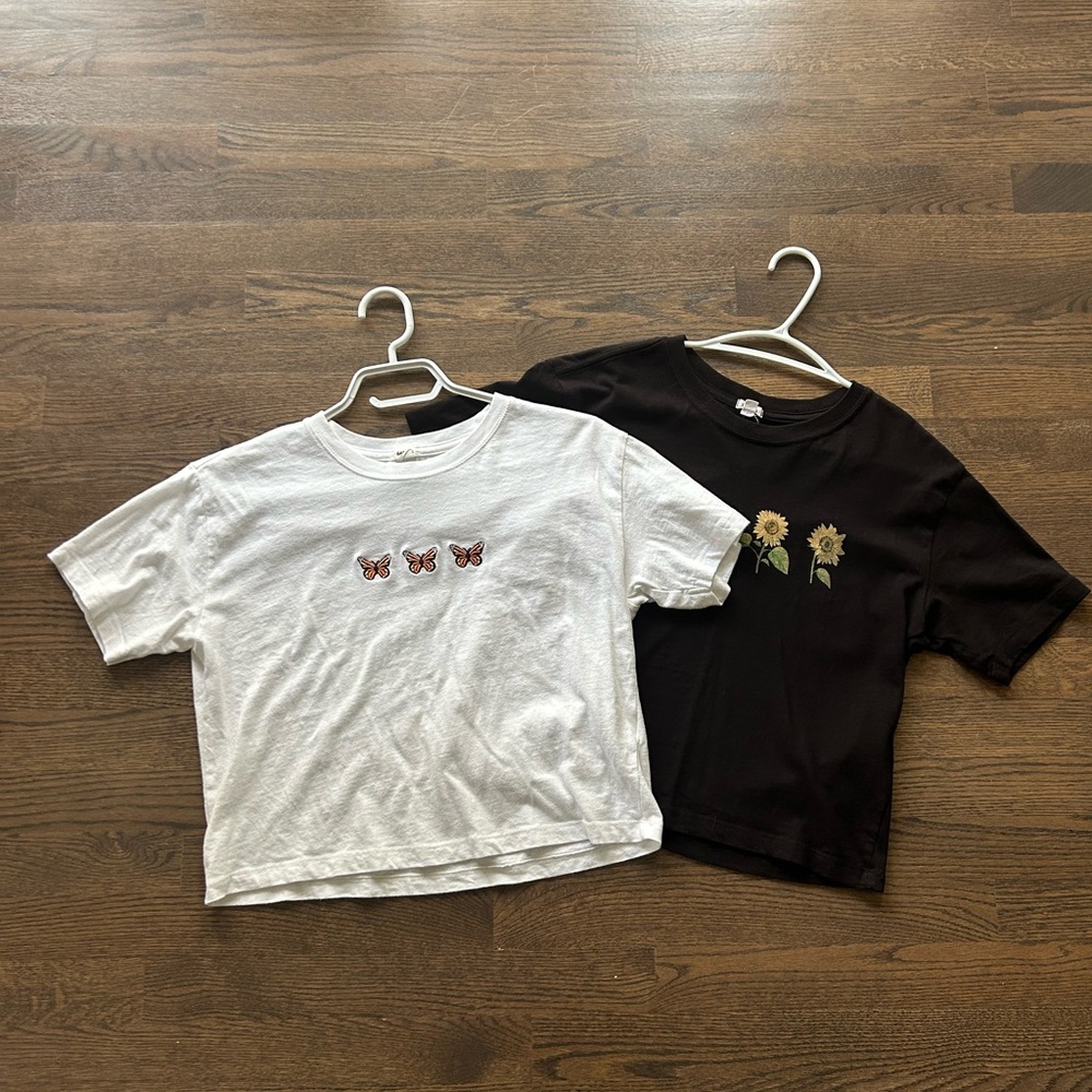 Butterfly and Sunflower T-Shirts - White and Black